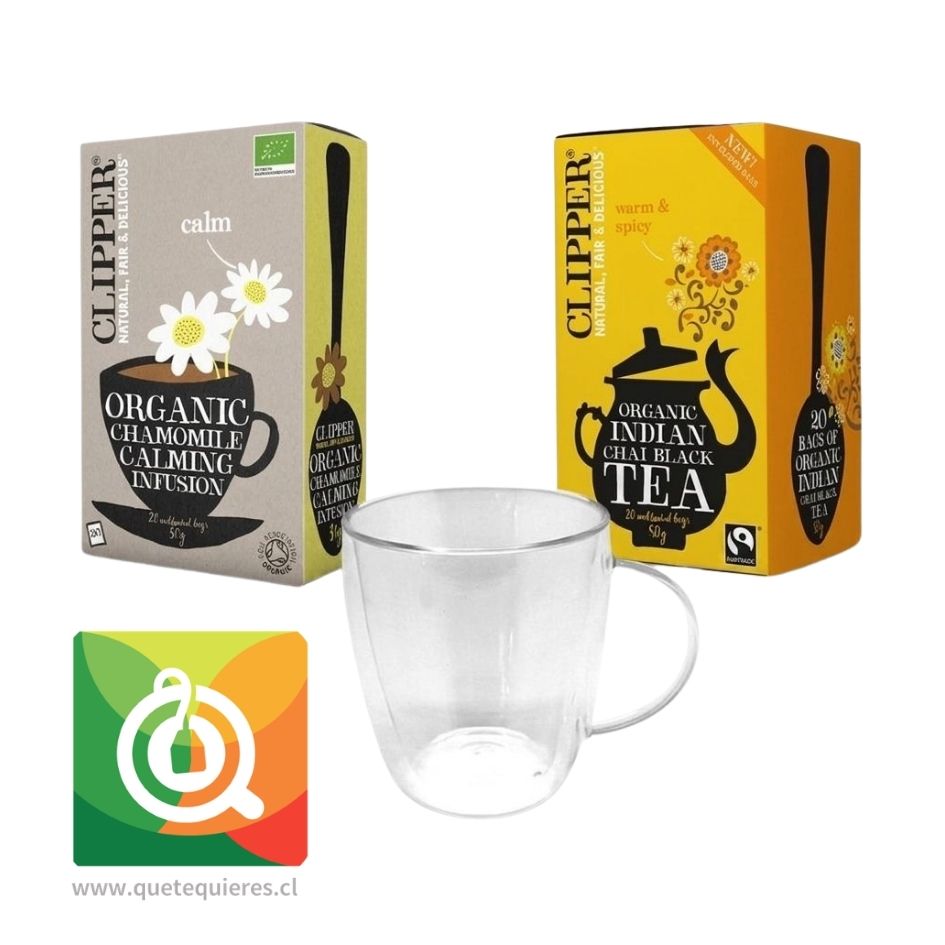 Pack Infusión Clipper Manzanilla y Té Negro Chai Clipper + Tazón Doble Pared Glasso 470 ml 1