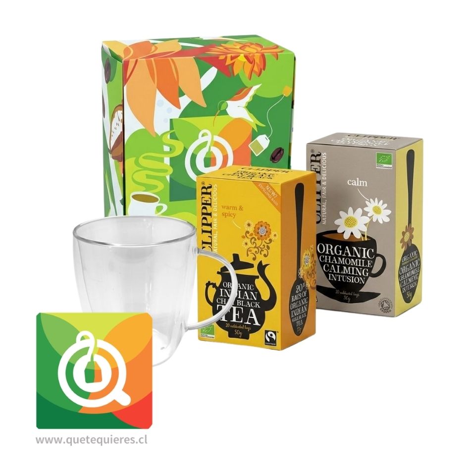 Pack Infusión Clipper Manzanilla y Té Negro Chai Clipper + Tazón Doble Pared Glasso con Caja Regalo QTQ 1