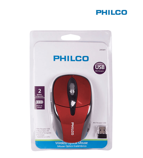 MOUSE WIREL PHILCO USB 245WR RED