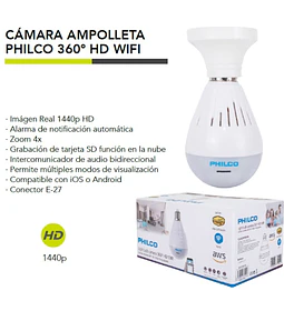 CAM IP PHILCO WF200 360º BULB 1440