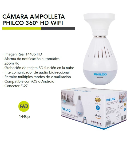 CAM IP PHILCO WF200 360º BULB 1440