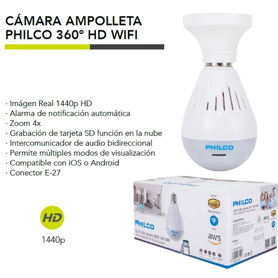 CAM IP PHILCO WF200 360º BULB 1440