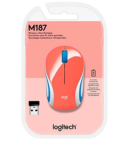 MOUSE WRLS LOGITECH M187-5362 CORAL