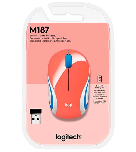 MOUSE WRLS LOGITECH M187-5362 CORAL