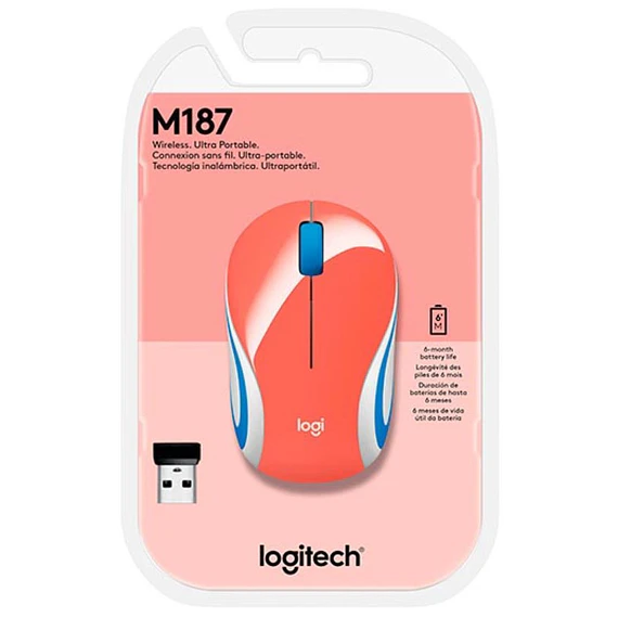MOUSE WRLS LOGITECH M187-5362 CORAL