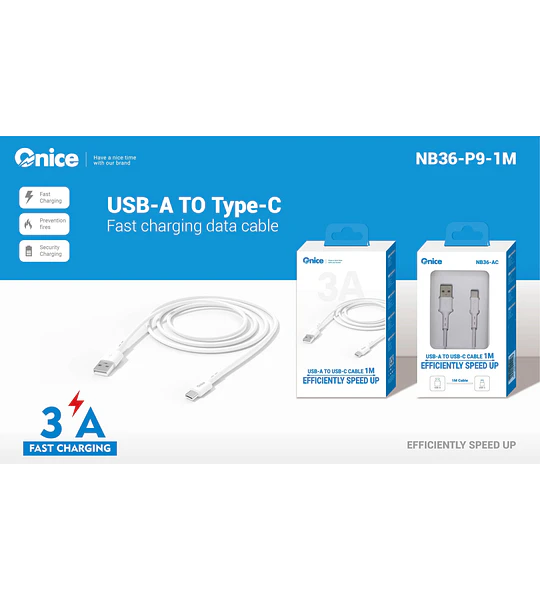 CABLE USB A/C 1.0 MT QNICE FAST 3A