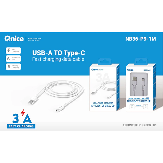 CABLE USB A/C 1.0 MT QNICE FAST 3A