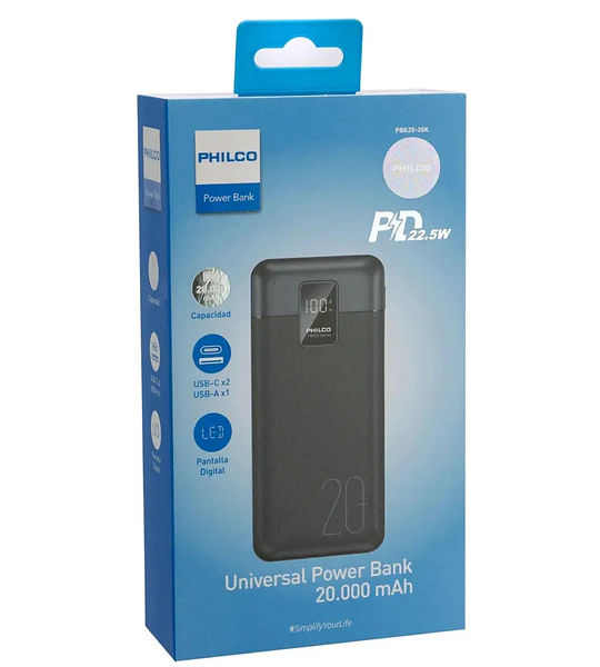 POWER BANK PHILCO 20.0AH BLACK LED