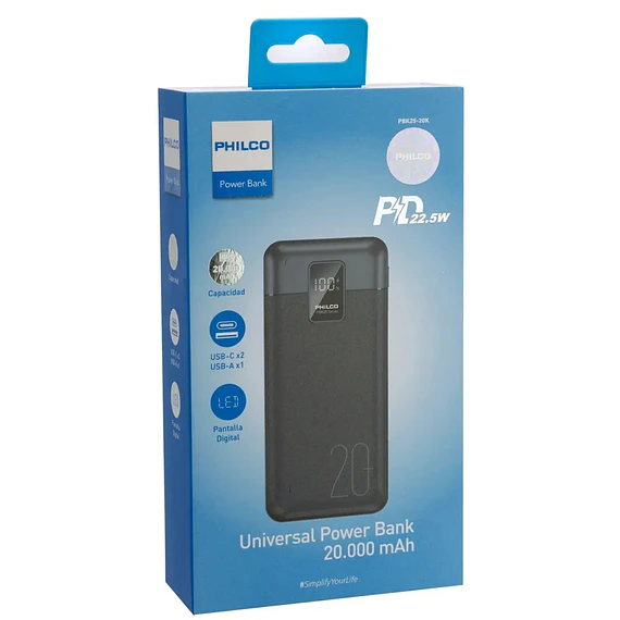 POWER BANK PHILCO 20.0AH BLACK LED
