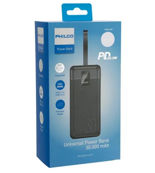 POWER BANK PHILCO 30.0AH BLACK LED