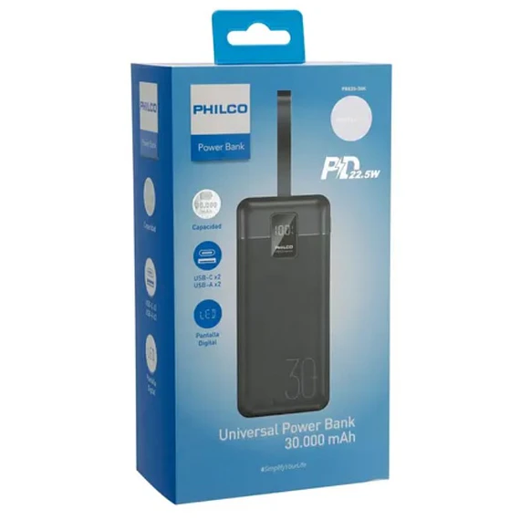 POWER BANK PHILCO 30.0AH BLACK LED