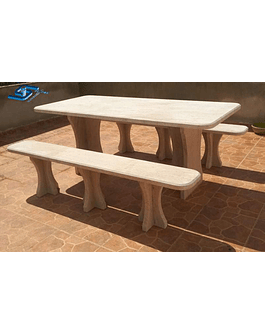 Limestone table and benches