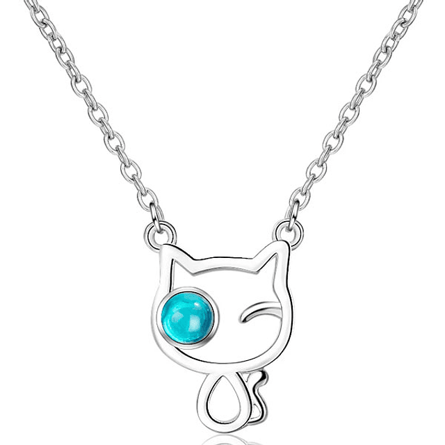 Collar Gato ojo azul Plata S925 Mujer