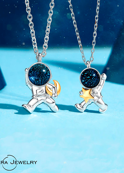 Collares astronautas caminando sol y luna parejas