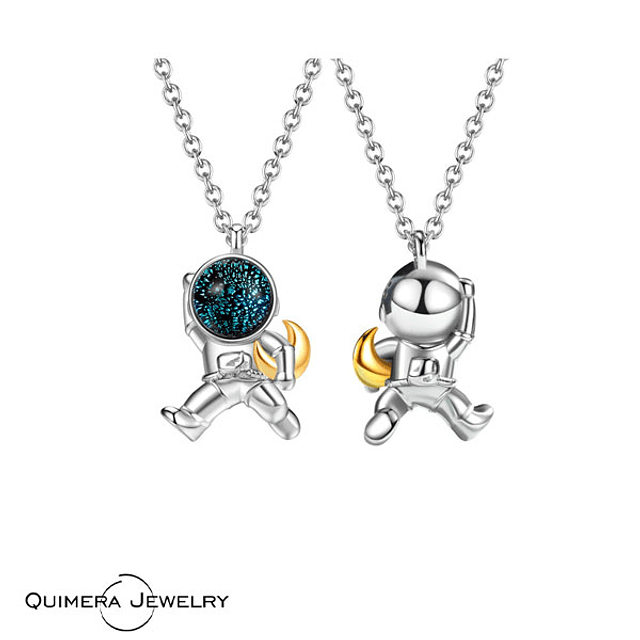 Collares astronautas caminando sol y luna parejas