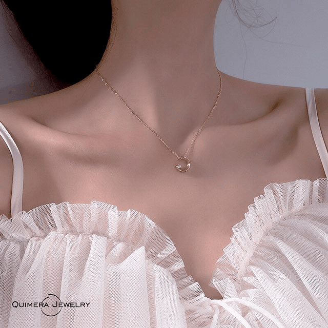 Collar Luna Con Diamante Plata S925 Mujer