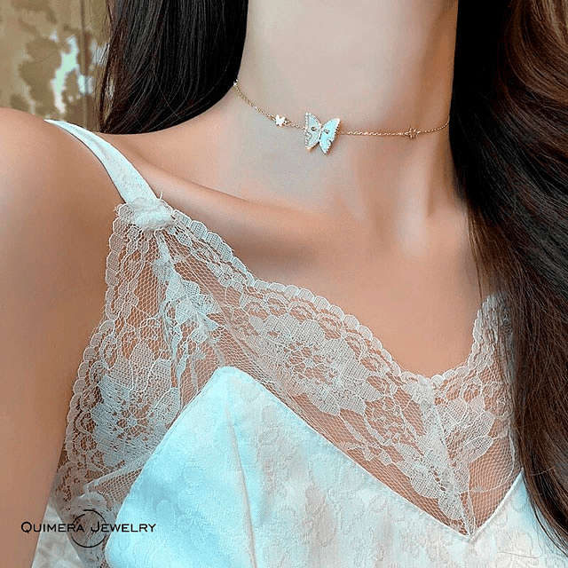 Collar mariposa perlada plata S925 mujer