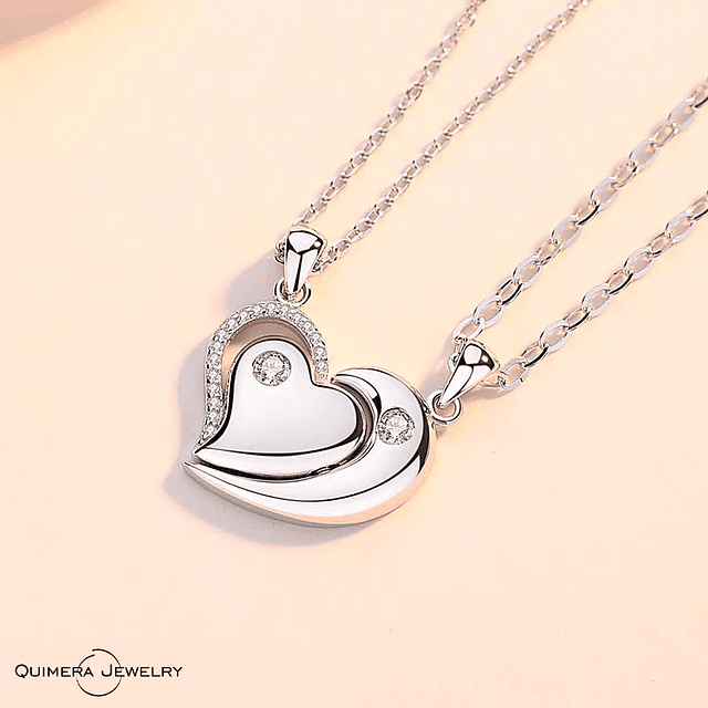 Collar corazon plata S925 pareja