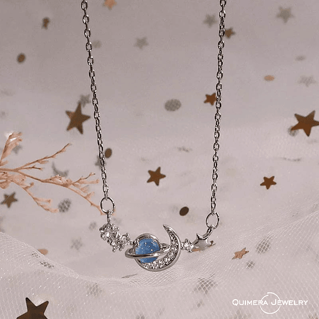 Collar luna, estrella y planeta plata S925 mujer