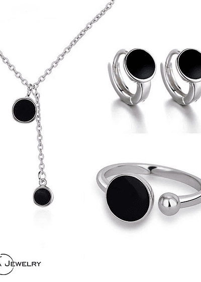 Set collar, aretes y anillo conjunto minimalista negro