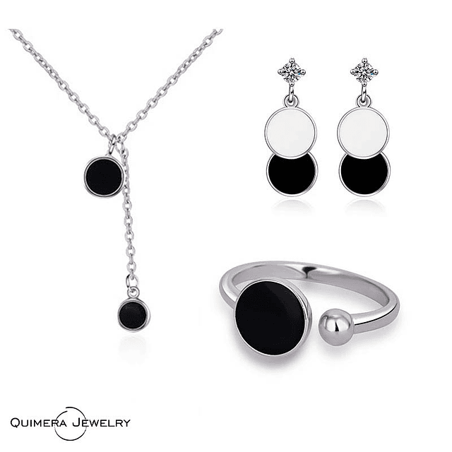 Conjunto minimalista negro S925 mujer(collar,aretes,pulsera)