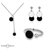 Conjunto minimalista negro en plata S925 mujer (Set collar, aretes, anillo)