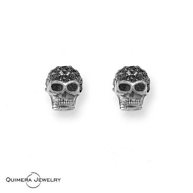 Aretes calavera con micro incrustaciones S925 mujer