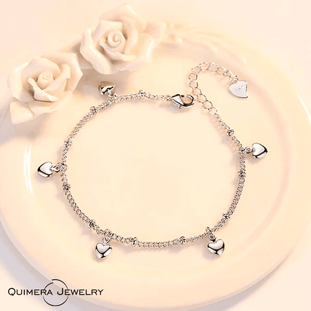 Pulsera corazones plata S925 mujer