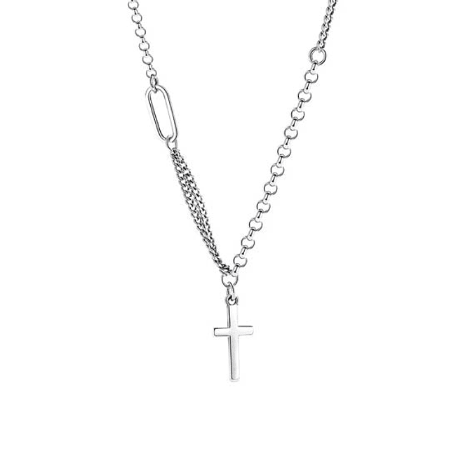 Collar cadenas con cruz Plata S925 Mujer