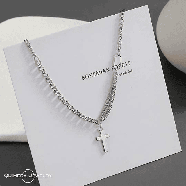 Collar cadenas con cruz Plata S925 Mujer