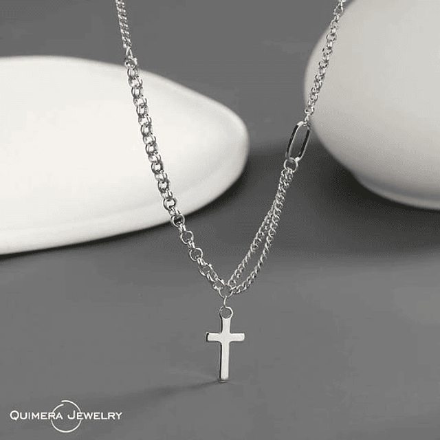 Collar cadenas con cruz Plata S925 Mujer