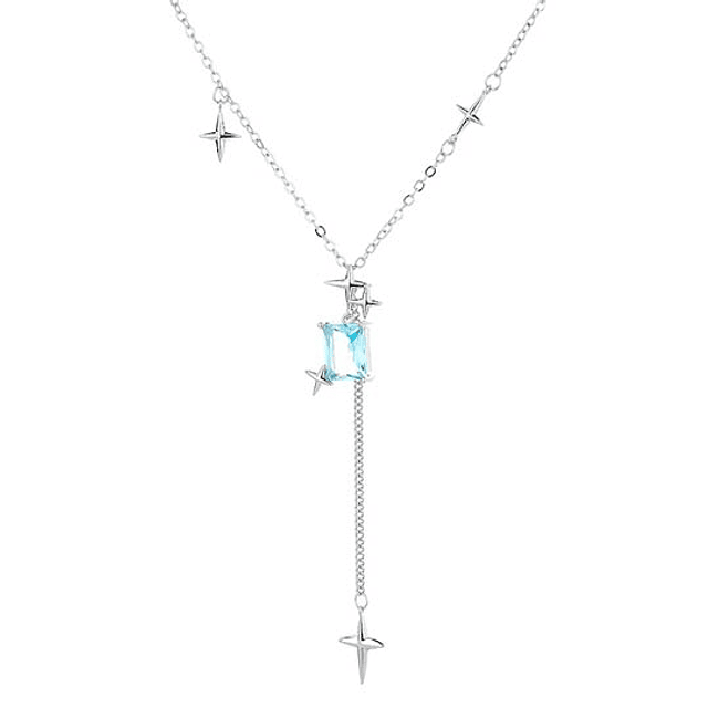 Collar cristal cuadrado con cruces Plata S925 Mujer