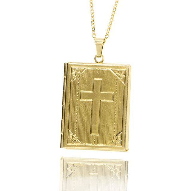  Relicario biblia con cruz acero dorado