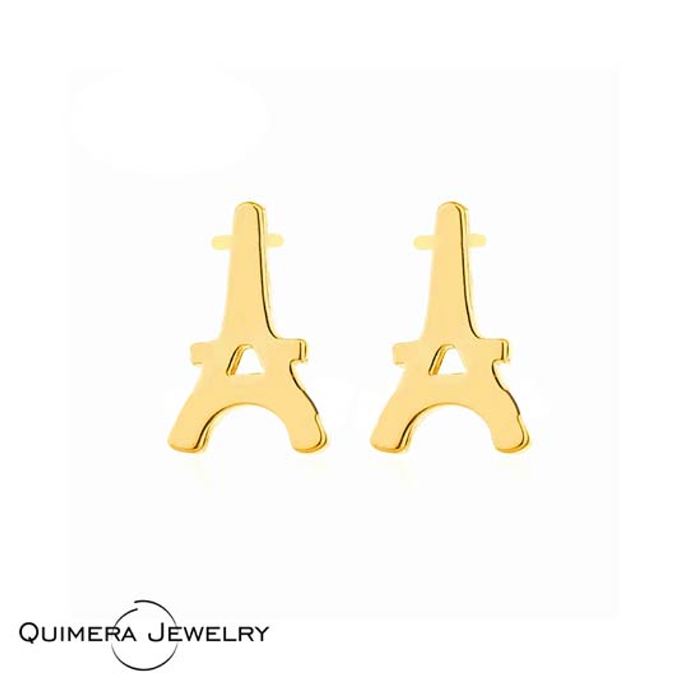  Aretes pendientes topo torre Eiffel acero dorado