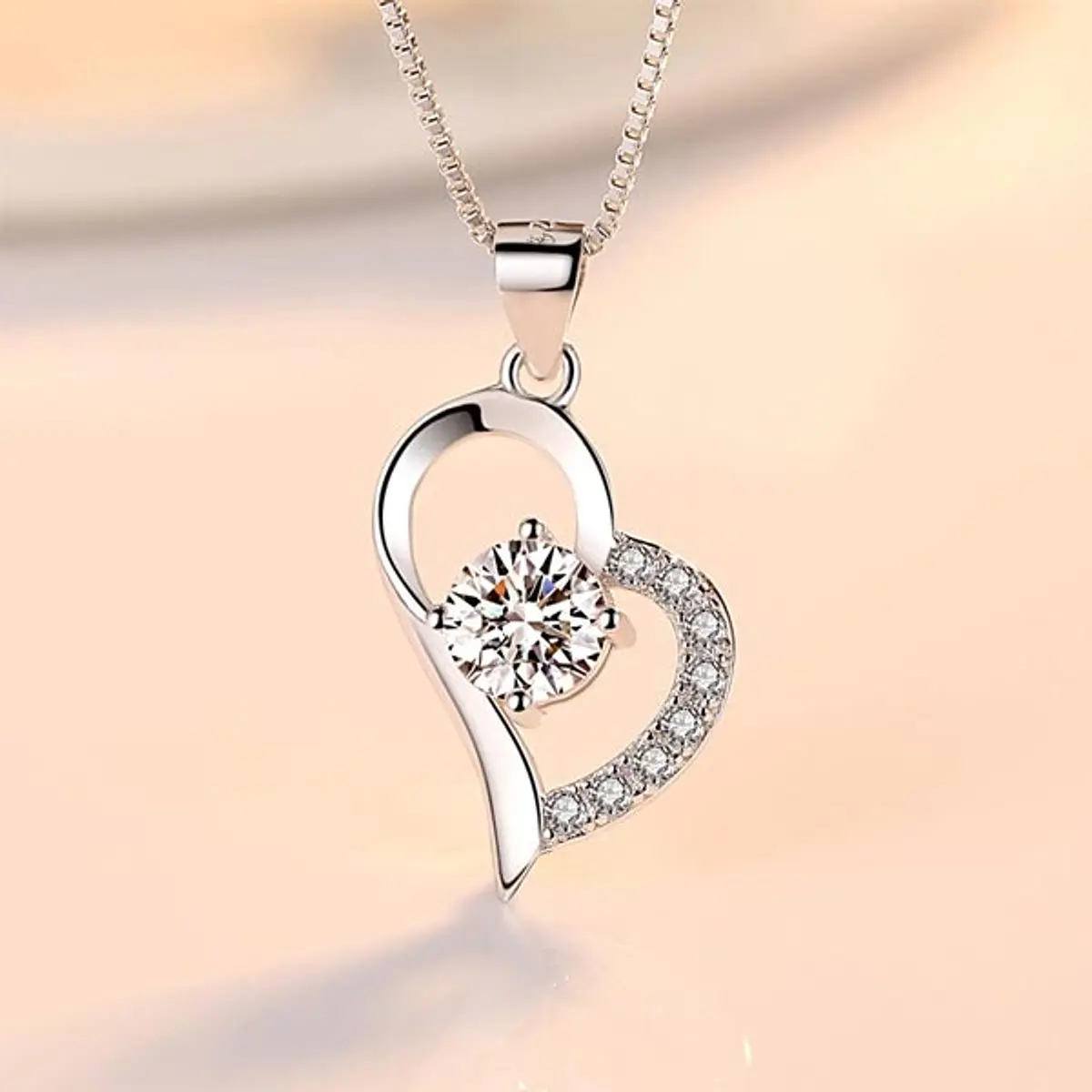 Collar Para Mujer De Plata Esterlina 925 Con Colgante De Corazón