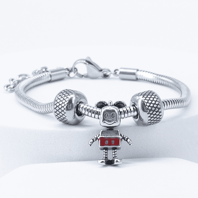 Pulsera silver charms ajustable mickey mouse acero inoxidable