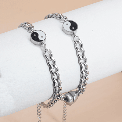 Pulsera ajustable charms Yin Yang para parejas acero inoxidable