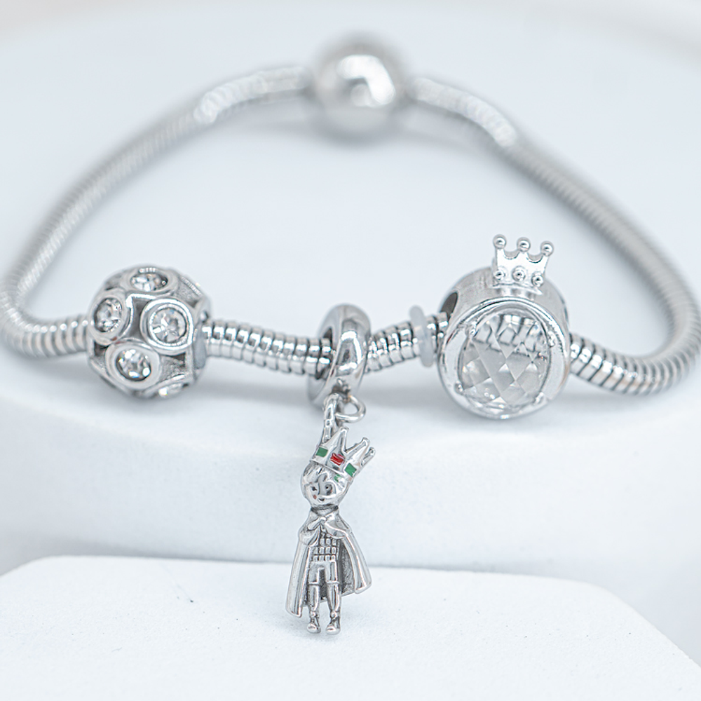 Pulsera tipo Pandora El principito 3 charms cierre redondo