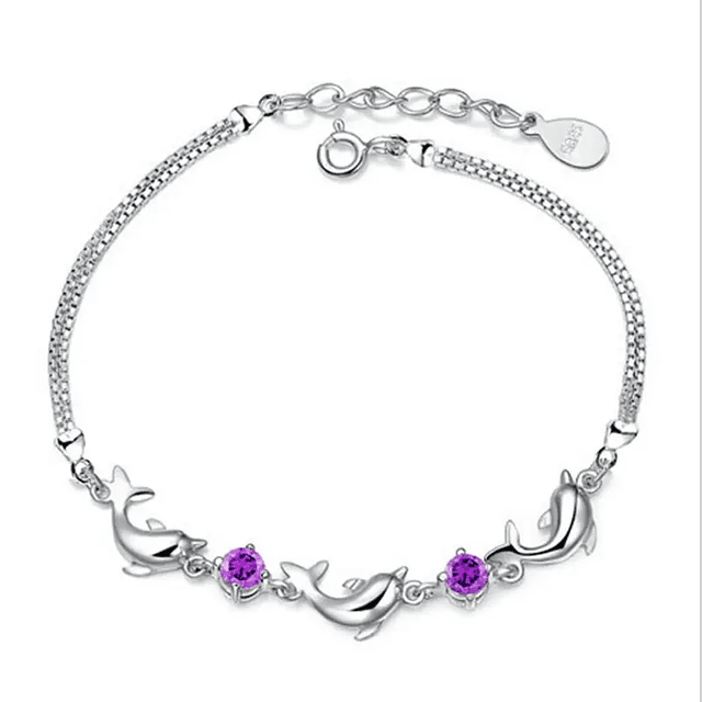 Pulsera delfines y cristales plata S925 mujer