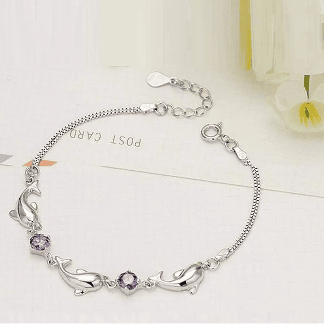 Pulsera delfines y cristales plata S925 mujer