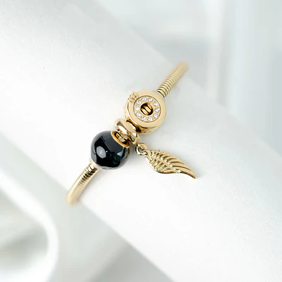 Pulsera tipo Pandora charm Ala con 3 charms cierre redondo