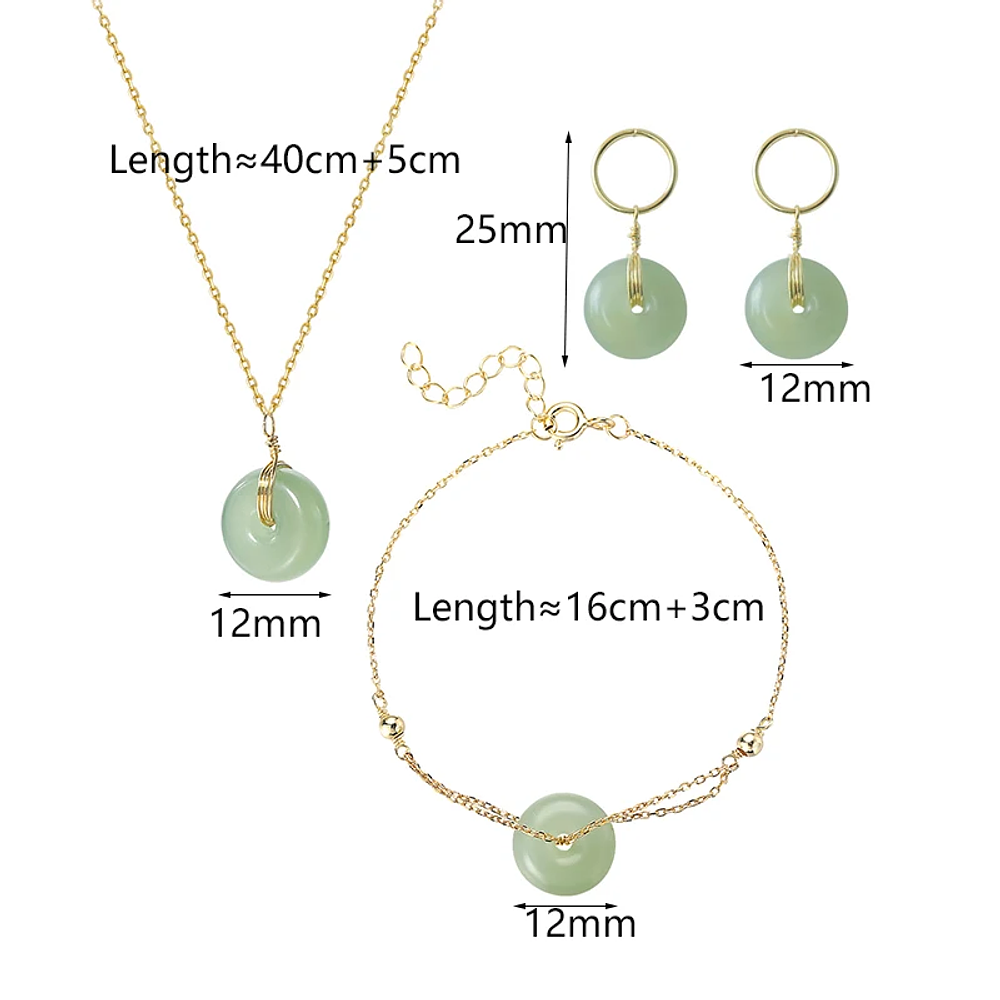 Set collar, aretes y pulsera conjunto piedra verde redonda