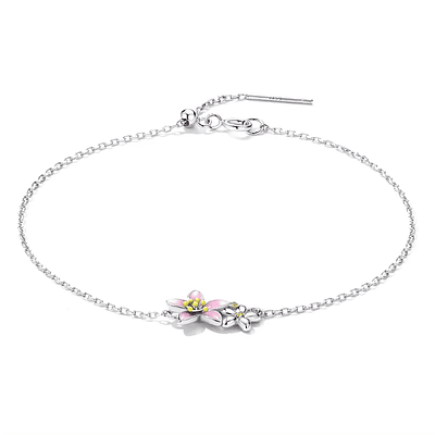 Pulsera flor de cerezo Plata Esterlina