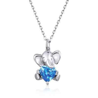 Collar elefante con corazón azul océano Plata Esterlina 