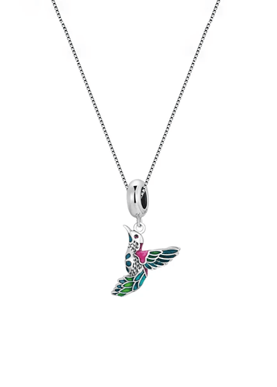 Collar colibrí multicolor elegante Plata Esterlina