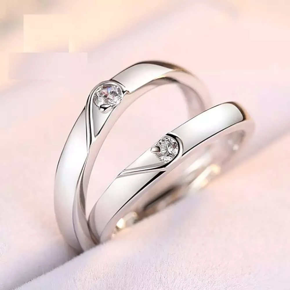 Anillos corazón con circón parejas Plata Esterlina