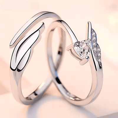 Anillos alas de ángel con circón parejas Plata Esterlina