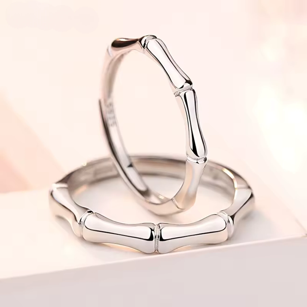 Anillos forma de bambú parejas Plata Esterlina