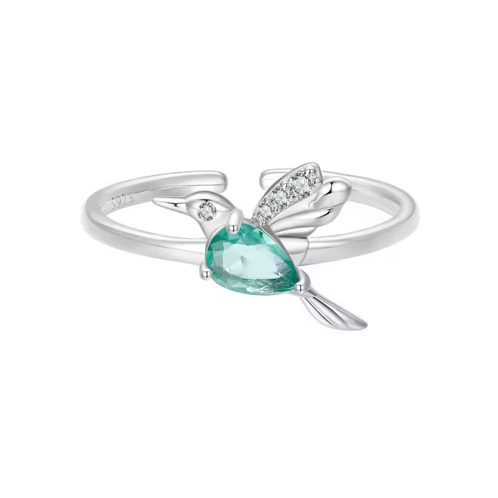 Anillo colibrí con circón verde Plata Esterlina