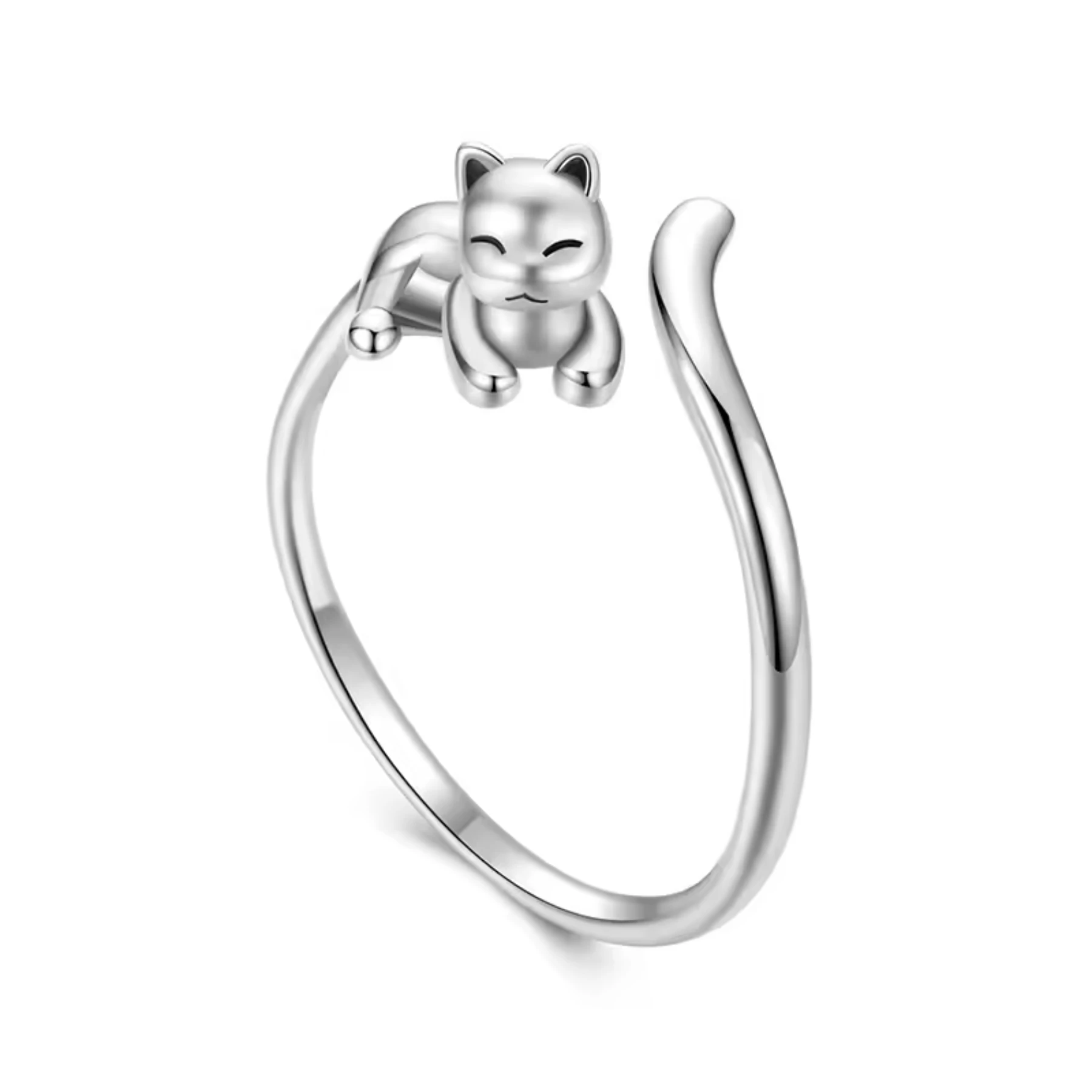 Anillo gato acostado Plata Esterlina